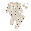 Infant Baby Girl Waffle-Knit Heart Romper, Pants & Headband 3-Piece Fall Outfit Set