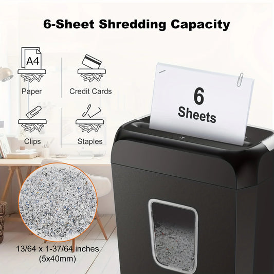 6-Sheet Cross-Cut Paper Shredder – Compact Home & Office Shredder with 3.4-Gallon Wastebasket for Credit Cards, Paper & Staples