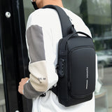 Men's PU Leather Chest Bag – Waterproof Anti-Theft Crossbody Sling with USB Charging Port for Travel & Sports