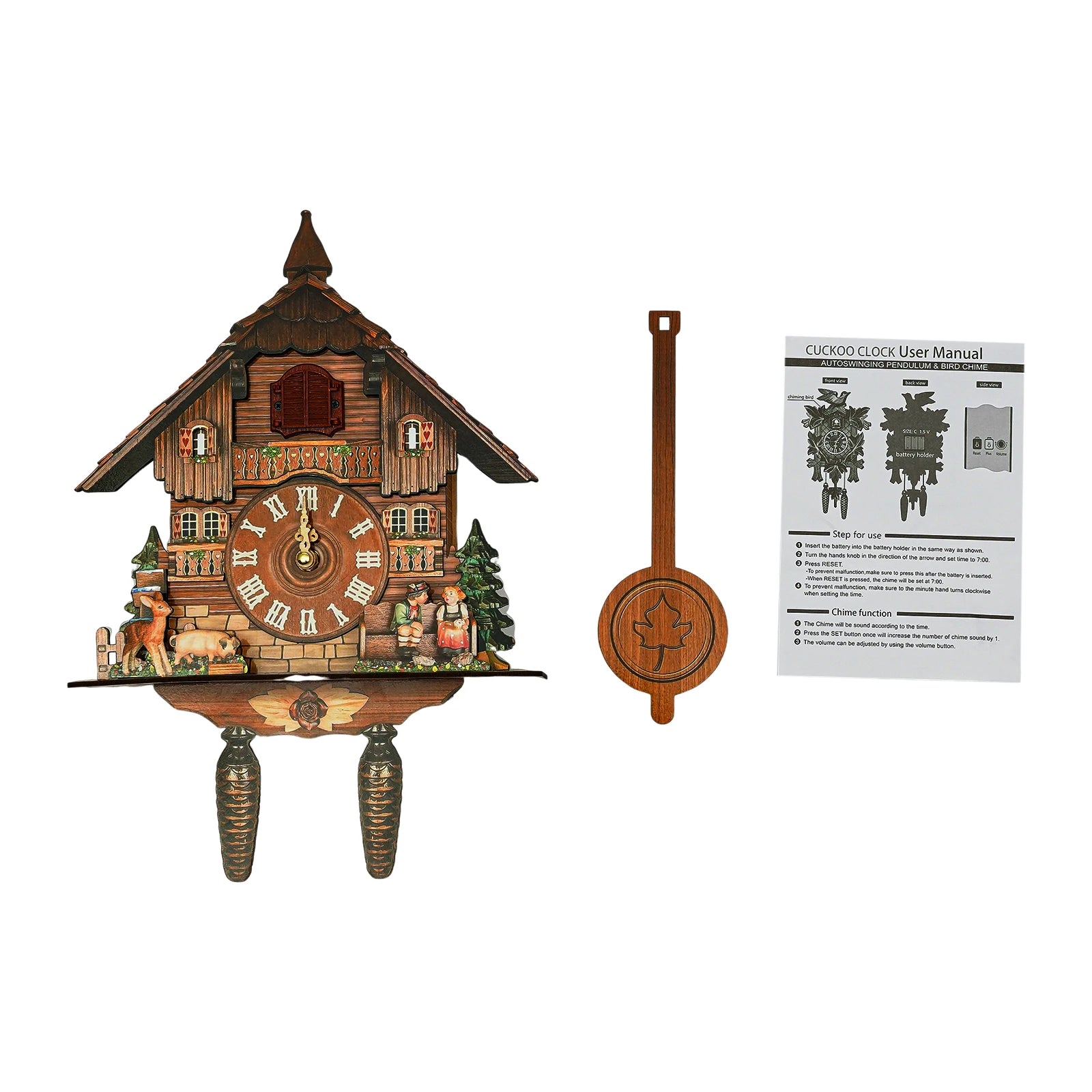 Cuckoo Wooden Wall Clock with Pendulum – Retro Hanging Clock for Bedroom, Living Room & Office Décor