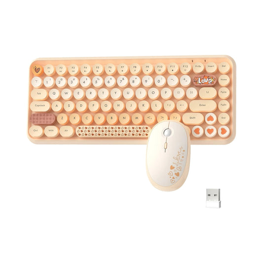308i Pink Wireless Keyboard and Mouse Set – 2.4G Retro Typewriter Style with Gradient Round Keycaps & Cute Design