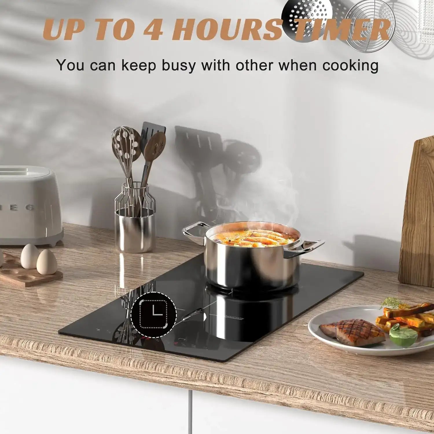 Karinear 29 cm 2-Burner Drop-In Induction Hob – Black Ceramic Glass with Booster, Timer & Safety Lock