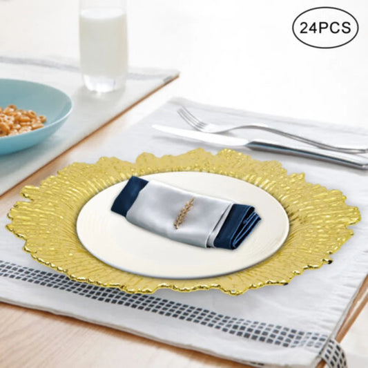 24-Pack 13″ Gold Round Charger Plates – Elegant, Lightweight Decorative Dining Base