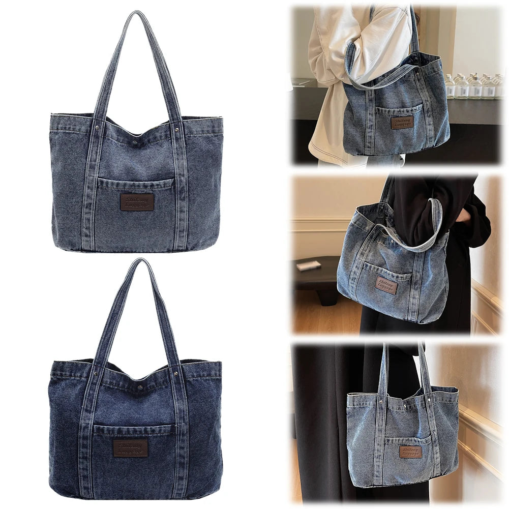 Women’s Denim Shoulder Bag – Large Capacity, Stylish Tote for Casual, Work & Travel 👜✨