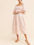 Women’s Floral Print Maternity Dress – Half Sleeve Pregnancy Outfit with Square Neckline, Perfect for Fall Baby Showers