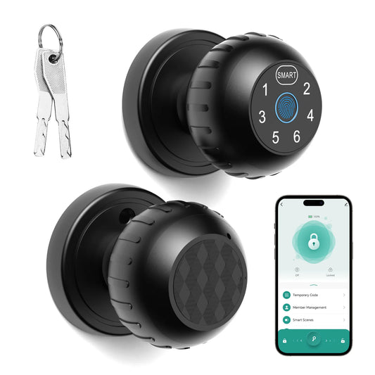 Viladepot Ball-Shaped Smart Lock – Fingerprint & App Controlled Round Electric Door Knob with Touchscreen Keypad