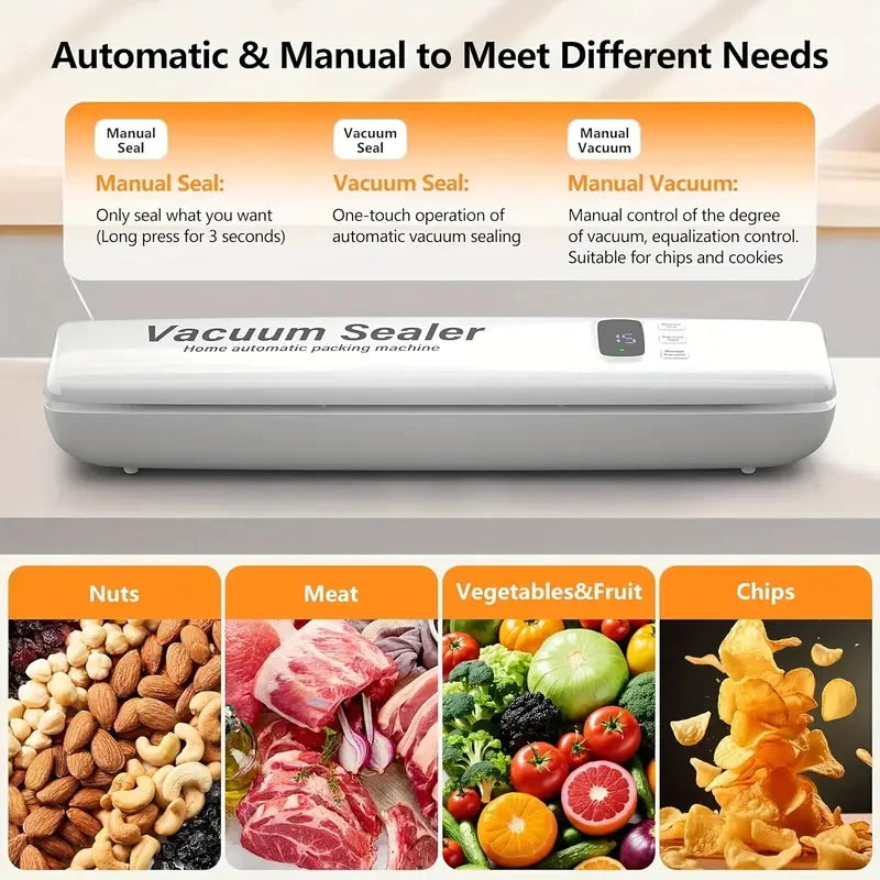 3-in-1 Automatic Vacuum Sealer Machine – LED Display, 10 Vacuum Bags & Multi-Functional Food Saver