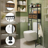 Over-Toilet Storage Cabinet with Fabric Drawers – Space-Saving Freestanding Organizer, Rustic Brown
