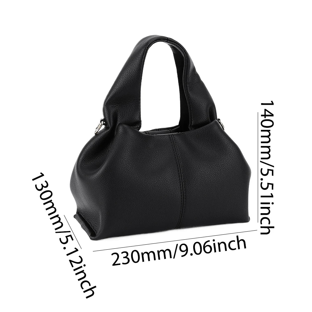 Women’s Soft Cloud Dumpling Bag – Solid Color PU Leather Clutch with Removable Strap, Retro Crossbody & Top Handle Purse