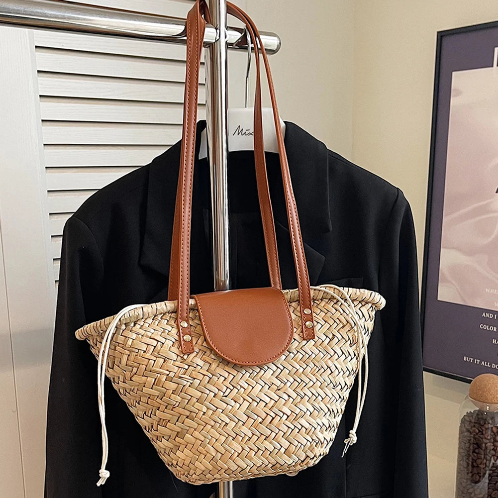 Straw Woven Large Capacity Tote Bag for Women – Woven Shoulder Bag for Beach, Party & Vacation