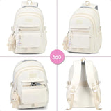 Girls Aesthetic Backpack for School & College – Cute Beige Bookbag with Accessories