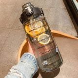 2 L Sports Straw Water Bottle – Large Capacity Jug with Time-Marker & Stickers, Portable for Fitness & Travel
