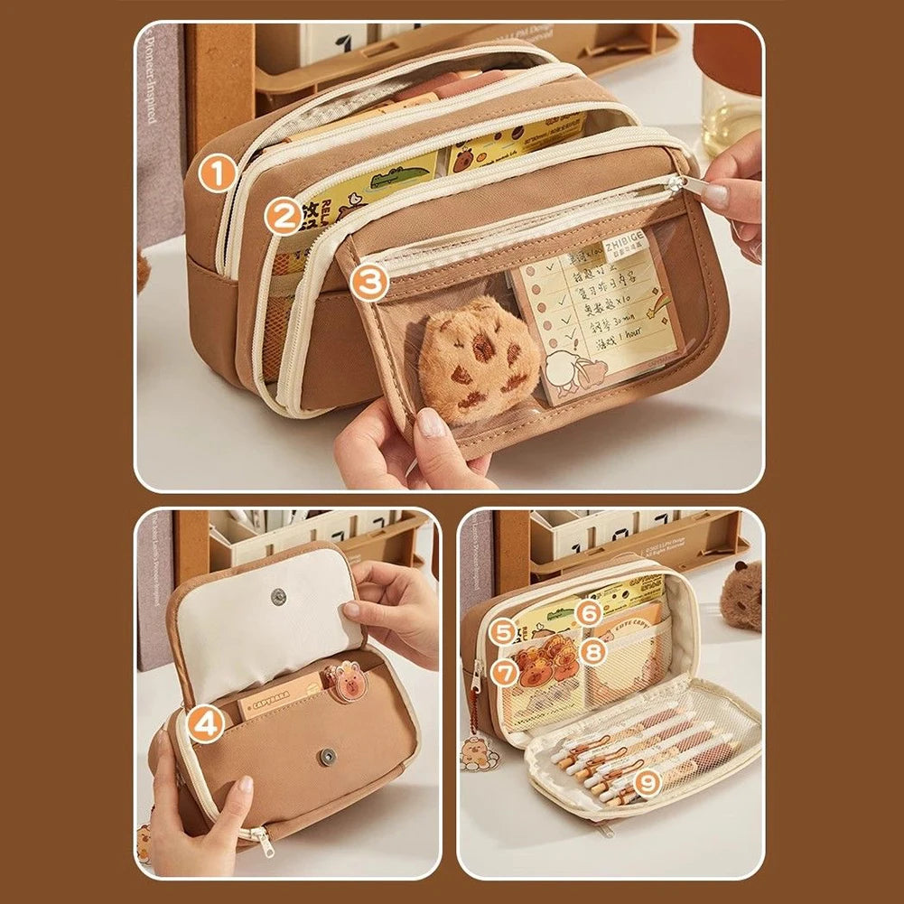 Cute Cartoon Capybara Backpack with Matching Pencil Case – Large Capacity & Lightweight
