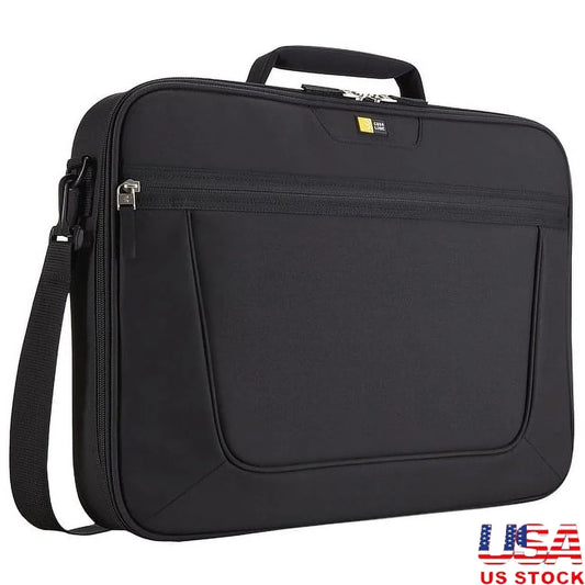17.3-Inch Laptop Clamshell Briefcase – Padded Business Travel Bag with Neoprene Handles, Adjustable Strap & Document Pocket (Black Polyester)