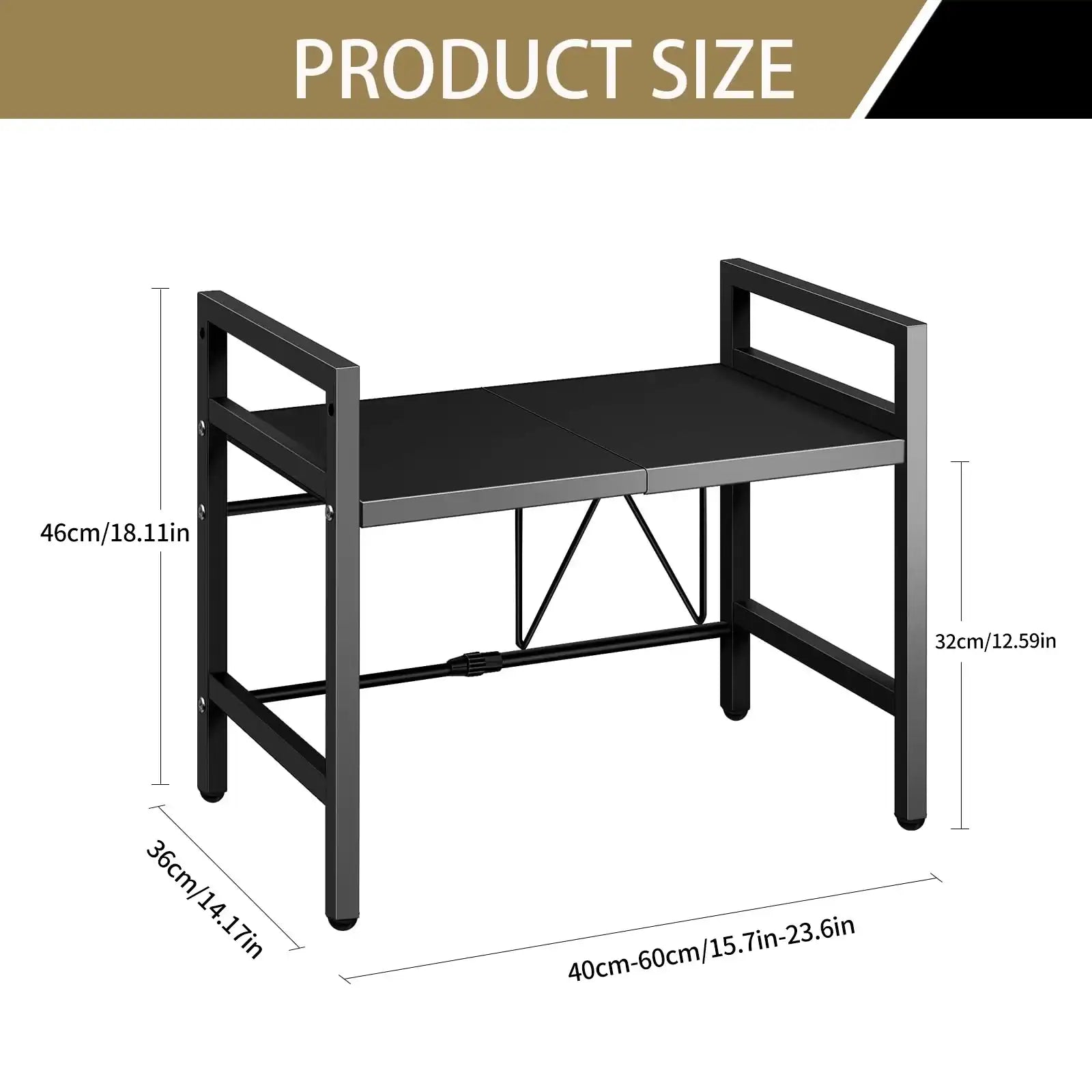 Expandable Microwave Shelf Organizer – Adjustable 42–64cm Countertop Rack, Moisture & Rust-Proof Kitchen Storage Shelf