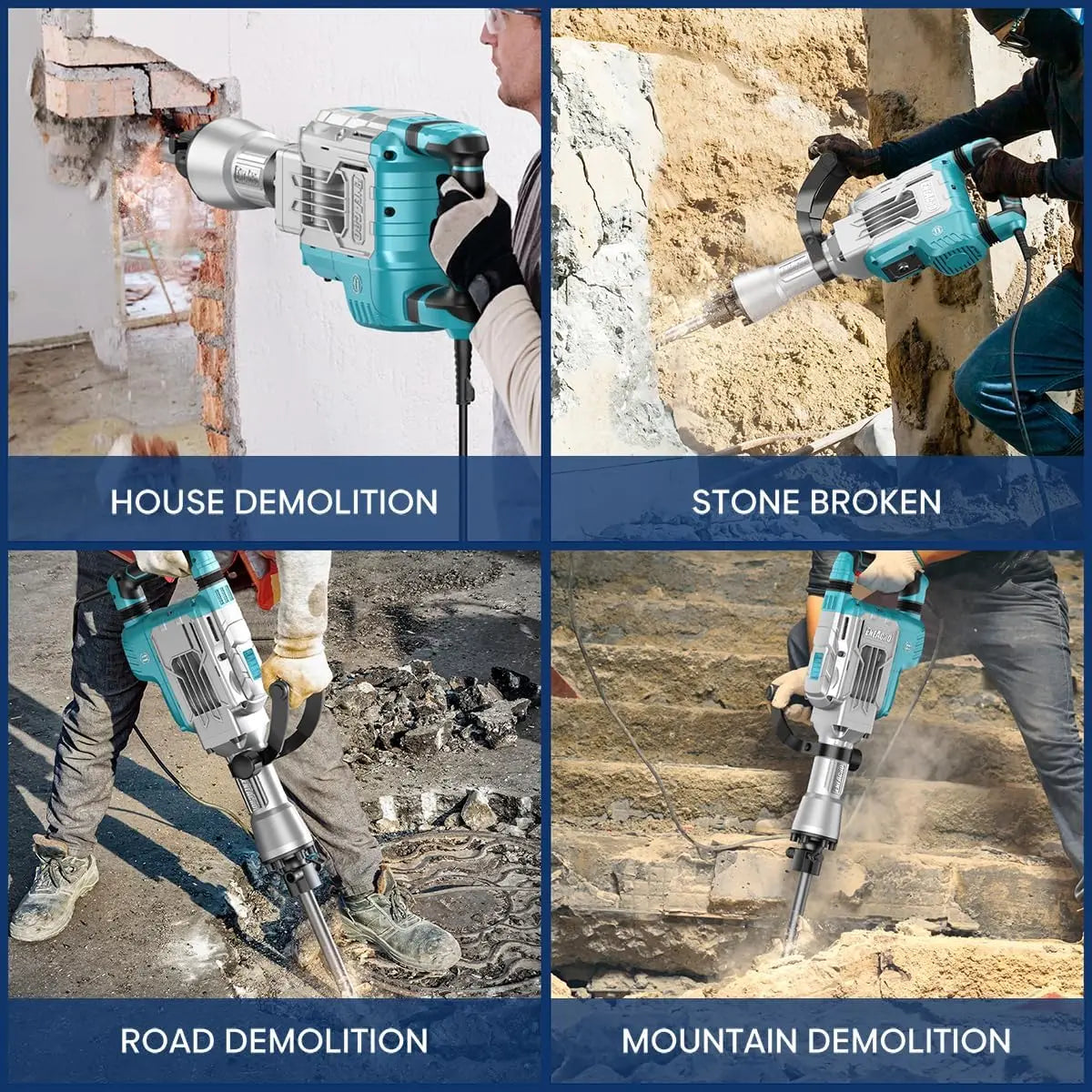 Demolition Jack Hammer – 14.5AMP SDS Hex Concrete Breaker | 65 Joules Heavy-Duty Electric Chipping Tool