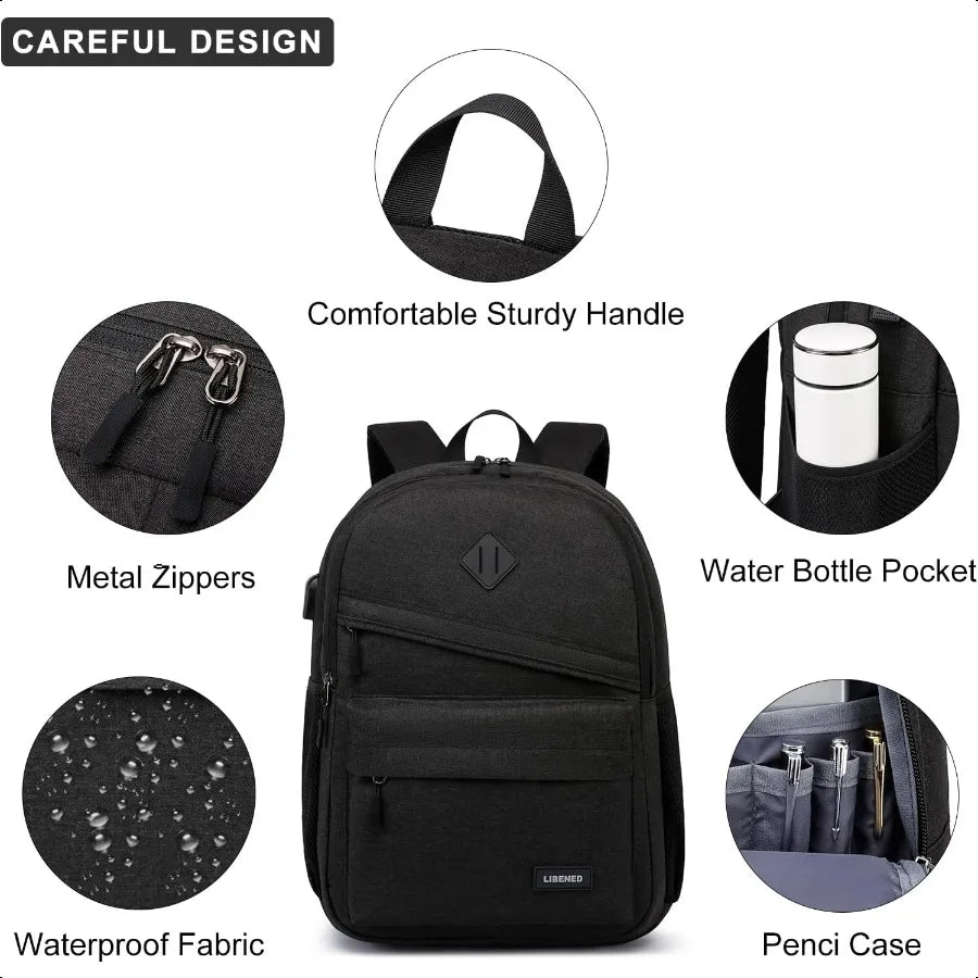 15.6" Water-Resistant School Laptop Backpack – USB Charging Bookbag for Teen Boys & College Students | Durable Study Daypack