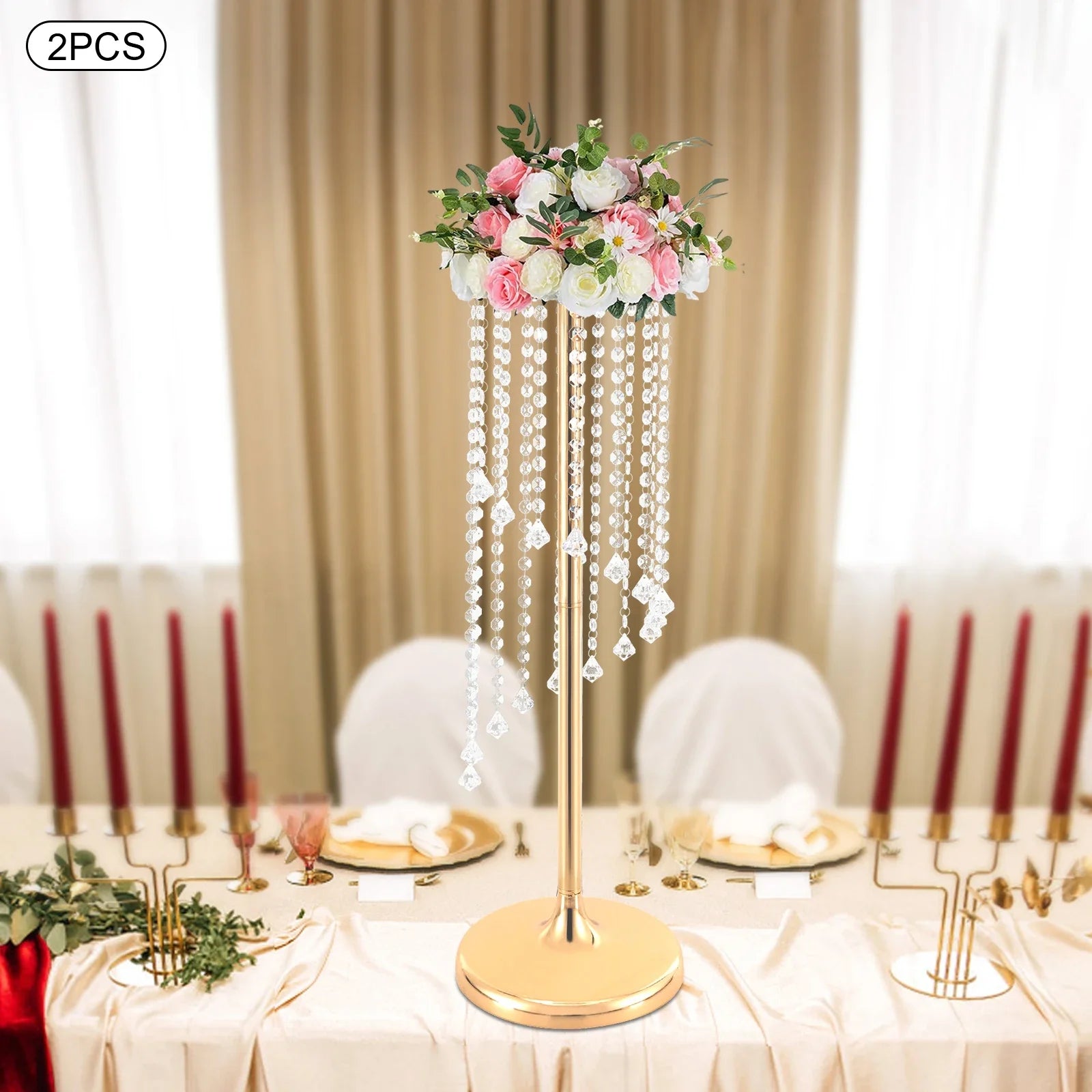 2PCS Large Gold Flower Vases – 70cm Tall Wedding Centerpieces for Table, Desk & Elegant Home Décor