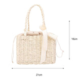 Women’s Handmade Straw Square Basket Tote – Vintage Summer Beach Woven Bag