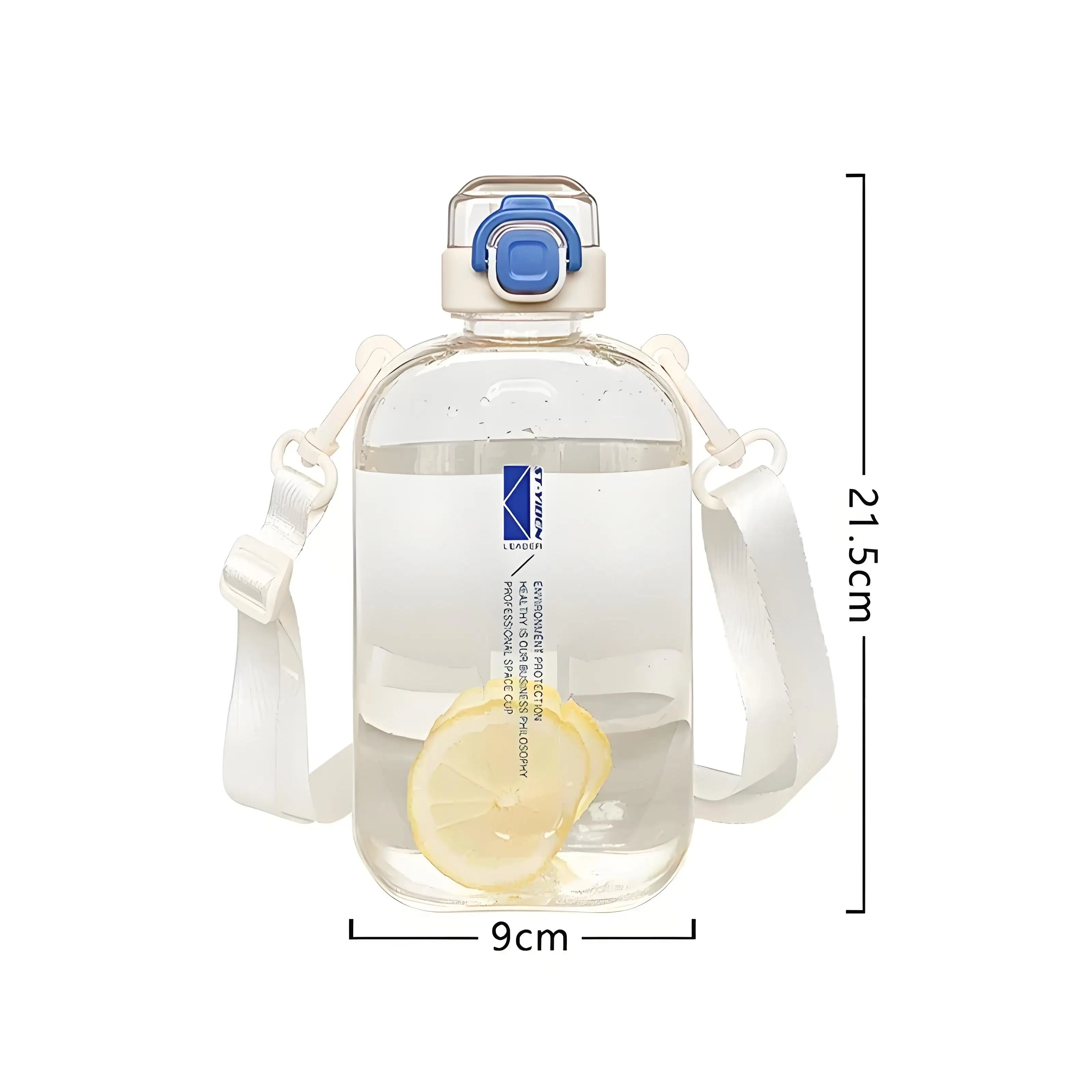 Flat Square Transparent Water Bottle with Adjustable Strap – Slim Travel Canteen for Sport & Camping