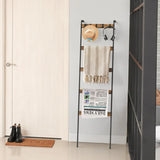 Blanket Ladder 5-Tier Towel Rack with 10 Hooks – Rustic Brown Wall-Leaning Storage Ladder