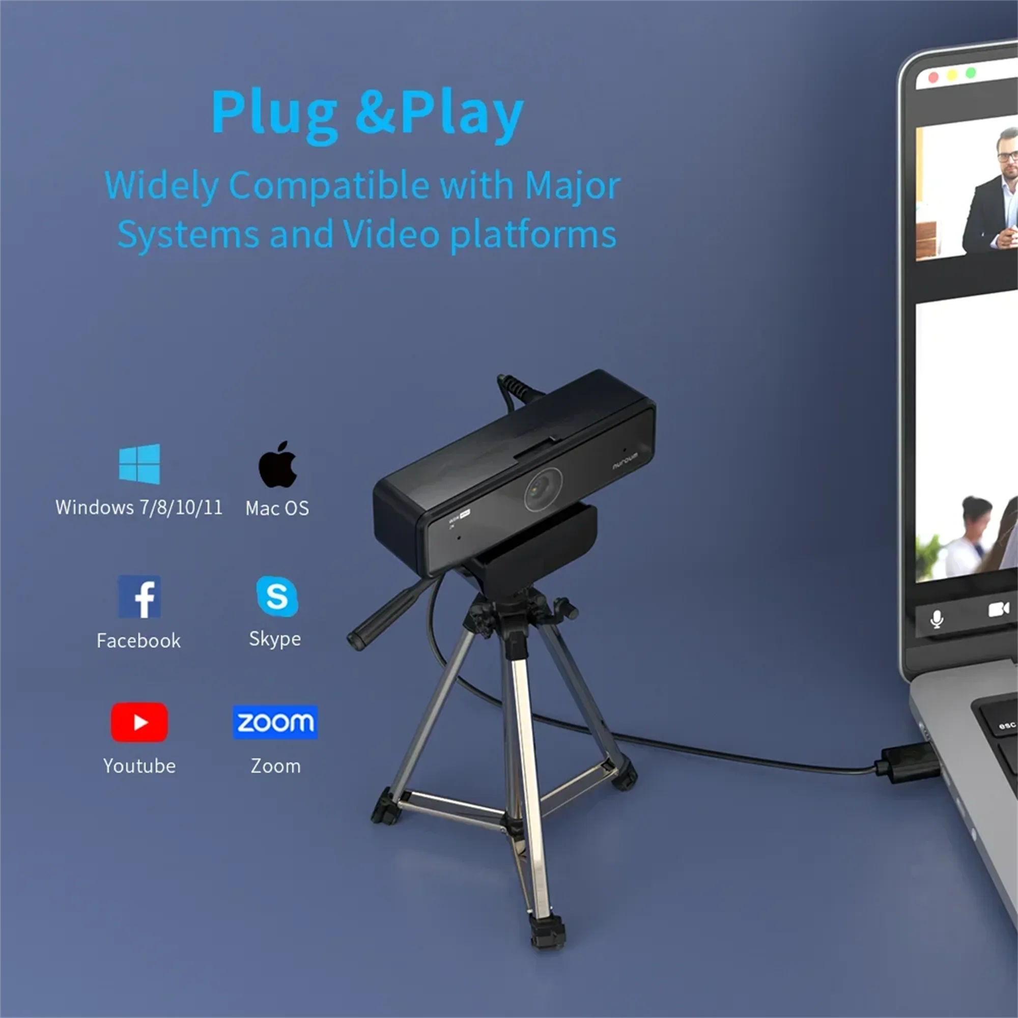 V11 2K Webcam – 1080p/60FPS Full HD USB Camera with Microphone, 90° Wide-Angle, Privacy Cover & Plug-and-Play