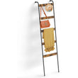 Blanket Ladder 5-Tier Towel Rack with 10 Hooks – Rustic Brown Wall-Leaning Storage Ladder