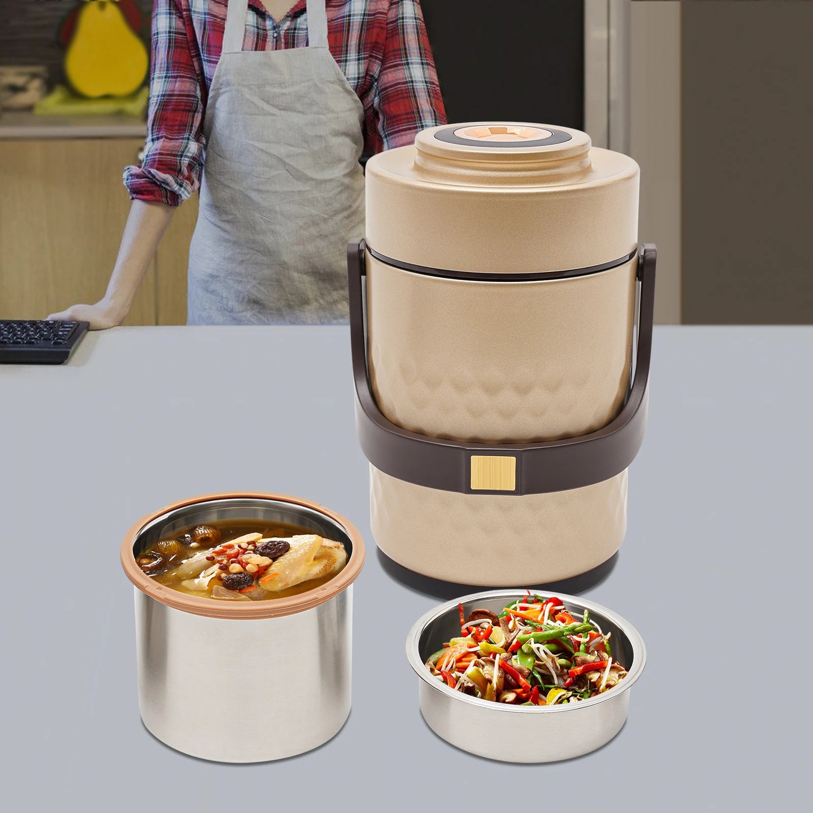 3-Tier Insulated Food Thermos Lunch Box – Sealed Stackable Thermal Container for School & Daily Use