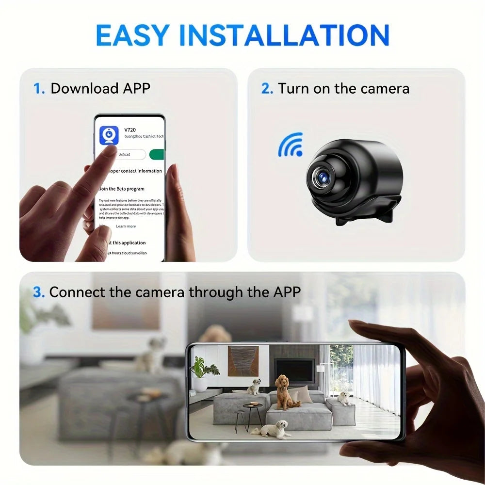 Mini Wireless WiFi Camera – Night Vision, Remote Monitoring, Nanny & Security Surveillance Camera