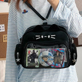 Cute Cat PU Crossbody Bag — Adjustable Strap Shoulder Purse with Clear Pocket for Women & Girls