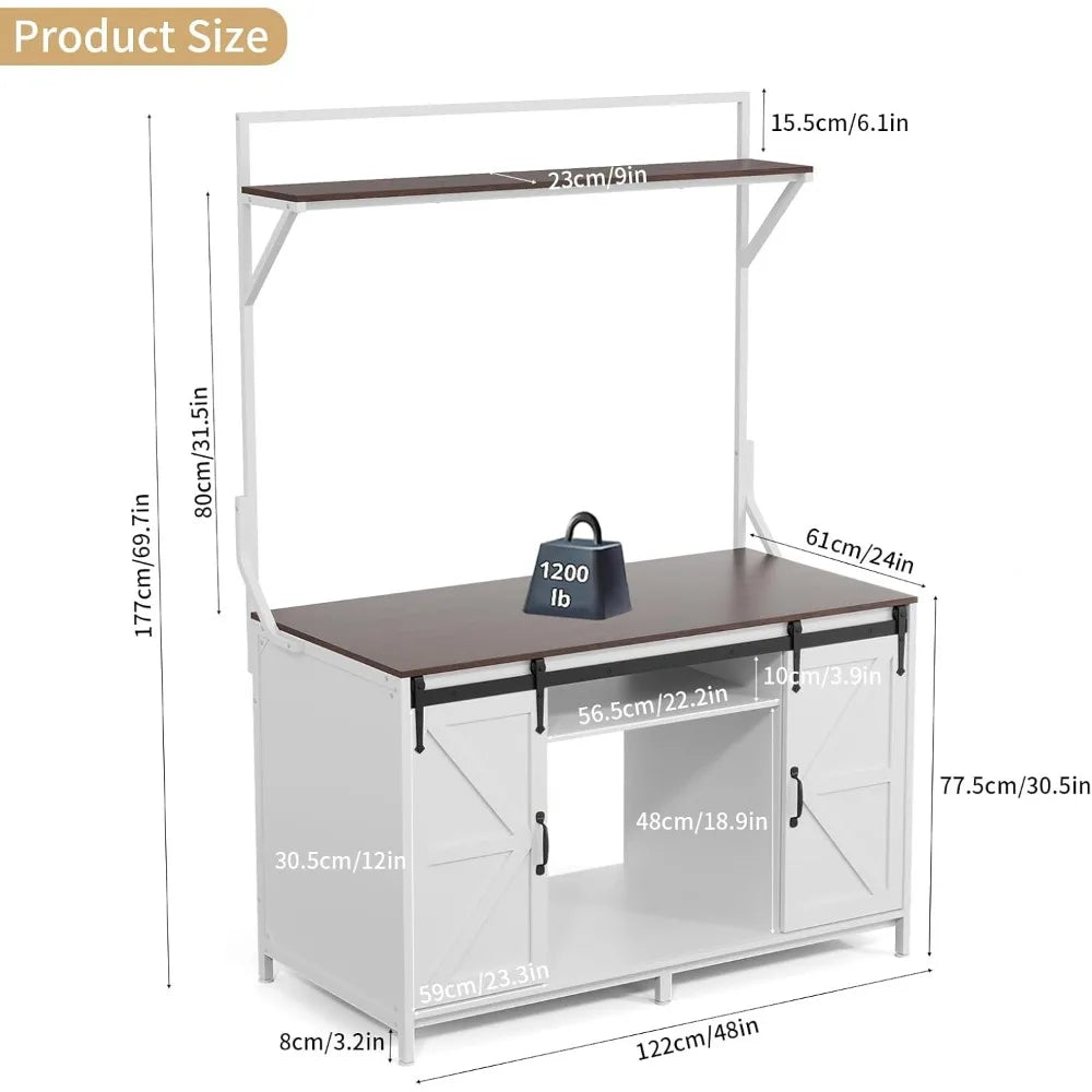 Farmhouse Reptile Tank Stand – Heavy Duty 48"×24" Tabletop with Power Outlet, Fits up to 120 Gallon Bearded Dragon & Aquariums