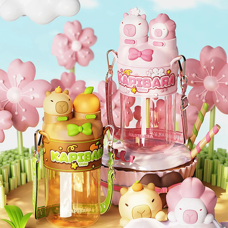 700ml Cartoon Capybara Water Bottle with Dual Drinking Modes for Kids (Large Capacity)