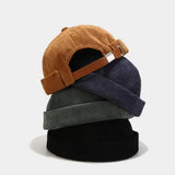 Corduroy Brimless Docker Hat – Unisex Adjustable Harbour Beanie with Rolled Cuff Skull Cap Style