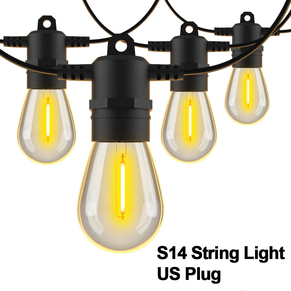 String Light S14 – 200ft Outdoor Festoon Garland with 60 LEDs, E12 Retro Patio Lights for Garden & Wedding Décor
