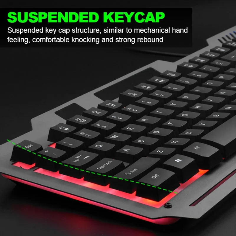 T25 Wired Keyboard & Mouse Set – LED Luminous Imitation Mechanical Tactile Gaming Keyboard with Ergonomic Mouse for PC & Laptop