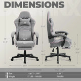 Fabric Gaming Chair – Pink & Grey Ergonomic Game Chair with Pocket Spring Cushion, Massage Lumbar Pillow & Adjustable Headrest