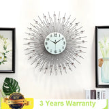3D Large Metal Sunburst Wall Clock – Luxury Diamond Round Wall Art (60x60cm) | Modern Battery-Operated Home Décor Clock