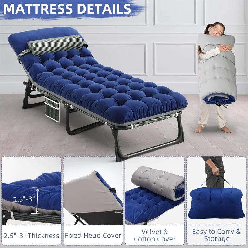 Camping Cot with Mattress, 4-Position Folding Camping Bed Hold up 330lbs, Portable Sleeping Cot for Camp, Beach, Patio - PulinGO