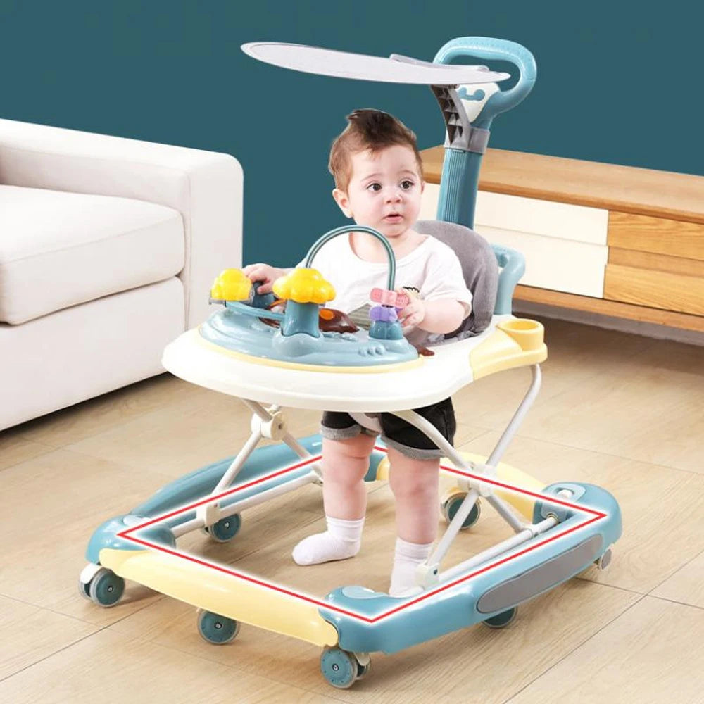 “Foldable Baby Walker with Universal Wheels – Multifunction Learning Handcart, Anti-Rollover & Anti-O-Leg Design for Boys & Girls”