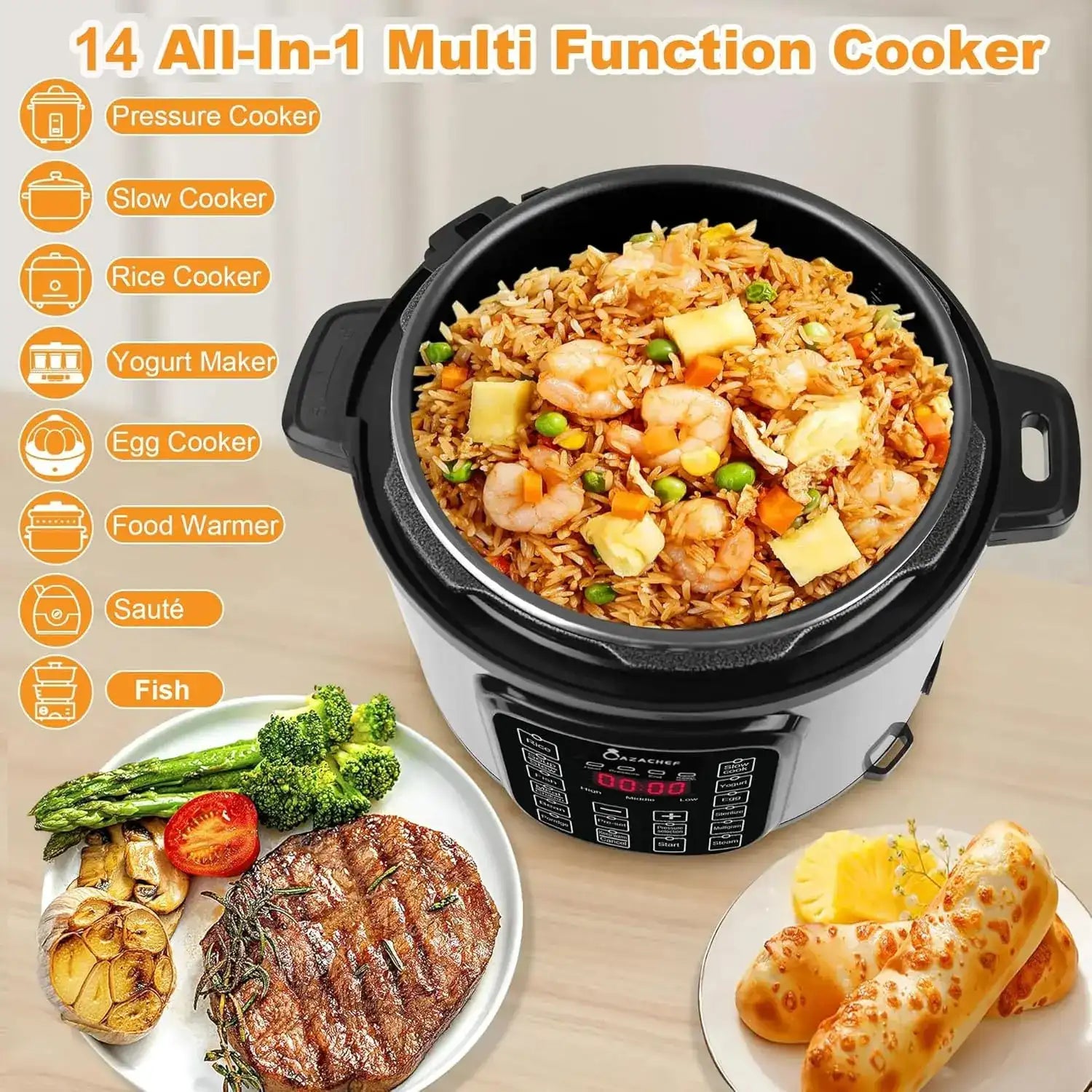 8 QT Stainless Steel Electric Pressure Cooker – 14-in-1 Multi-Function Rice & Slow Cooker with Temperature Control 🍲
