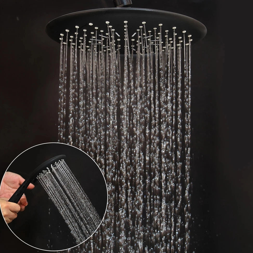 Zappo Matte Black 3-Way Wall-Mounted Rainfall Shower System – Shelf & Bathtub Mixer Included