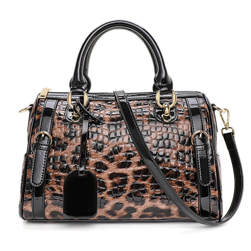 Luxury Leopard Print Cowhide Handbag for Women – Large Capacity Shoulder Bag