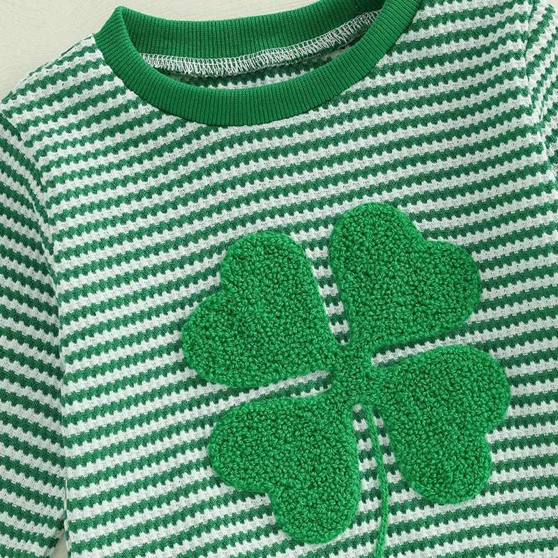 Toddler & Baby Boys Shamrock Embroidery Sweatshirt & Stripes Pants Set – Spring St. Patrick’s Day Outfit