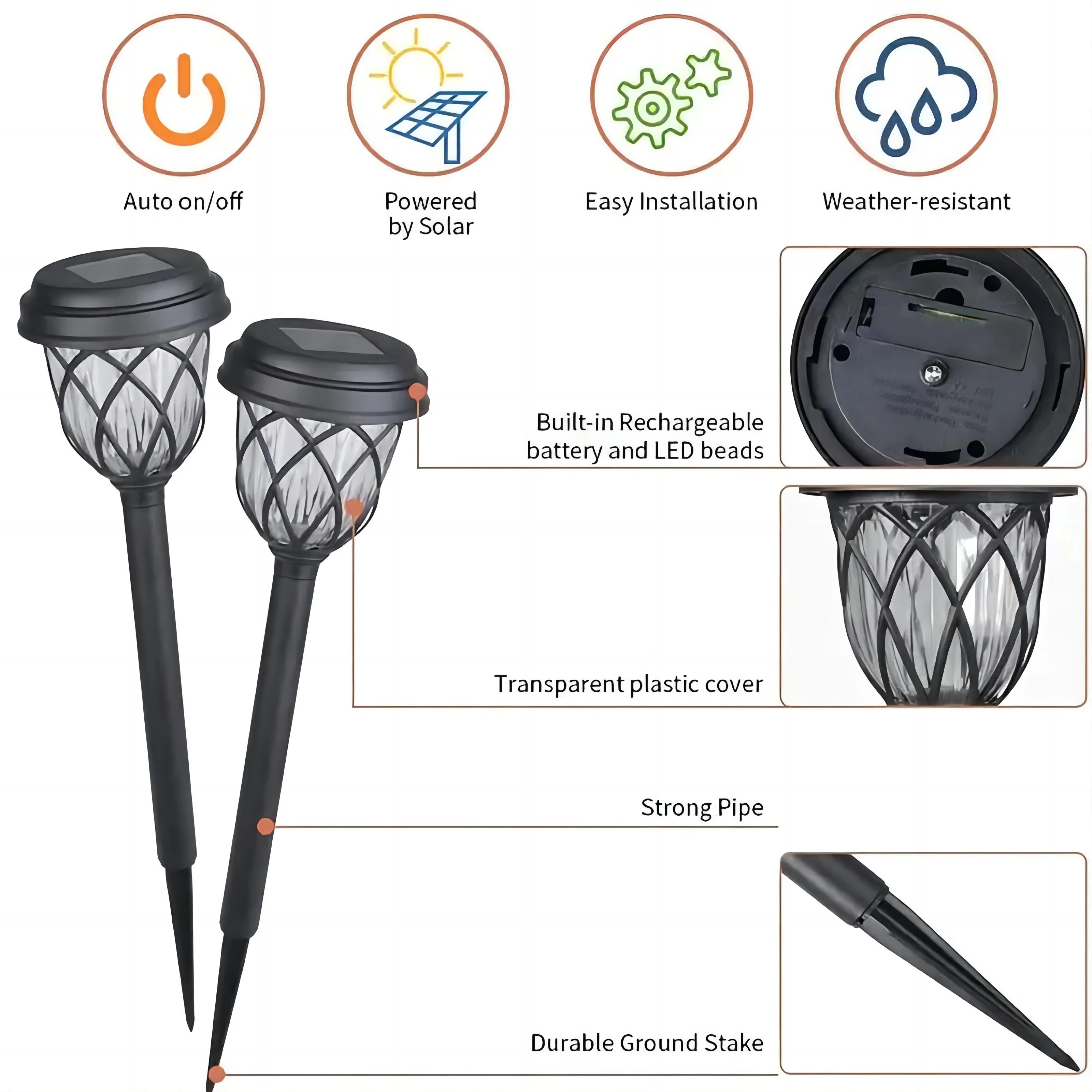 10-Pack Solar Powered Tube Lights – Decorative Garden & Lawn Lamps | Light & Shadow Landscape Lighting for Courtyard & Pathways