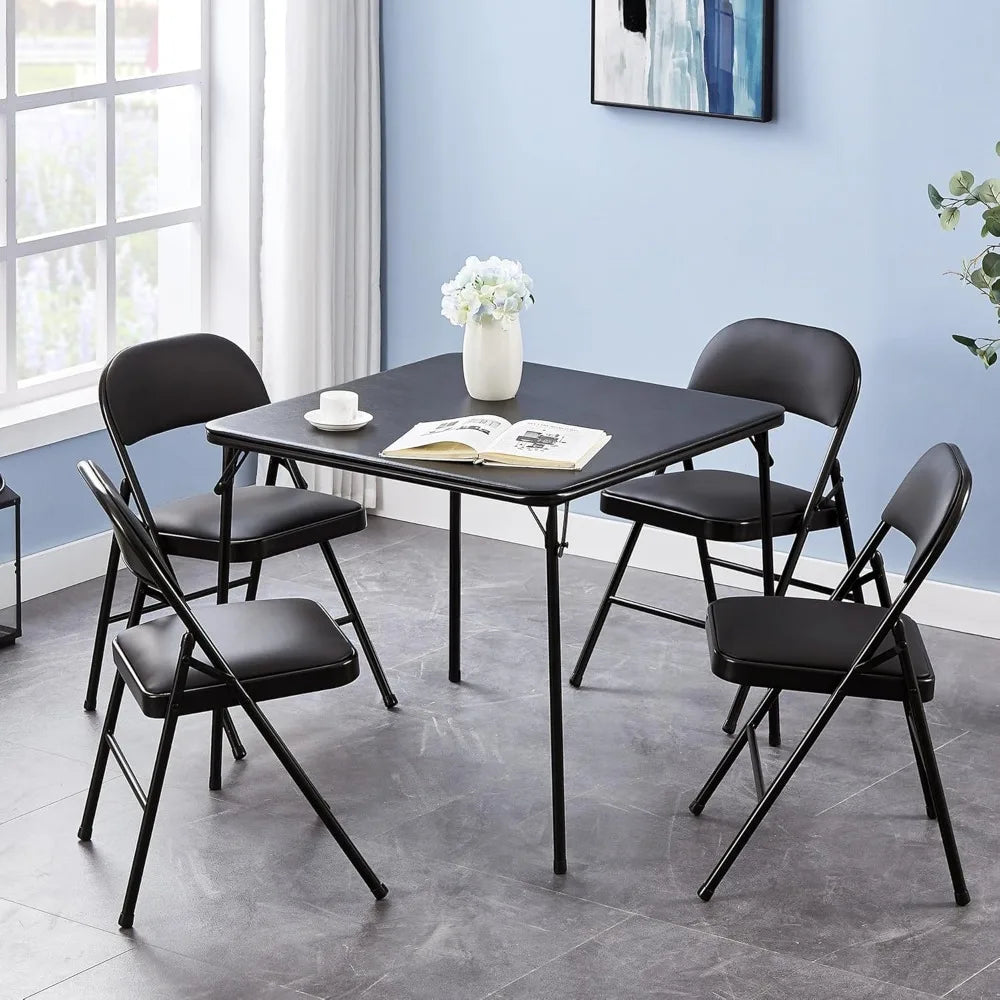 5-Piece Folding Card Table and Chair Set – Portable, Padded, No Assembly Required (Black)