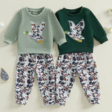 Spring Duck Embroidery Pullover & Camouflage Pants 2-Piece Outfit Set for Baby Boys