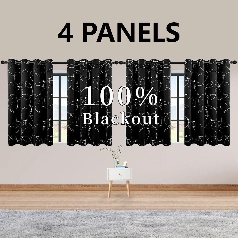 Foil-Printed Thermal Insulated Blackout Curtains – Grommet Top, Room Darkening for Bedroom (Set of 4)