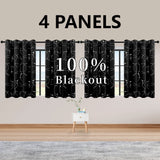 Foil-Printed Thermal Insulated Blackout Curtains – Grommet Top, Room Darkening for Bedroom (Set of 4)