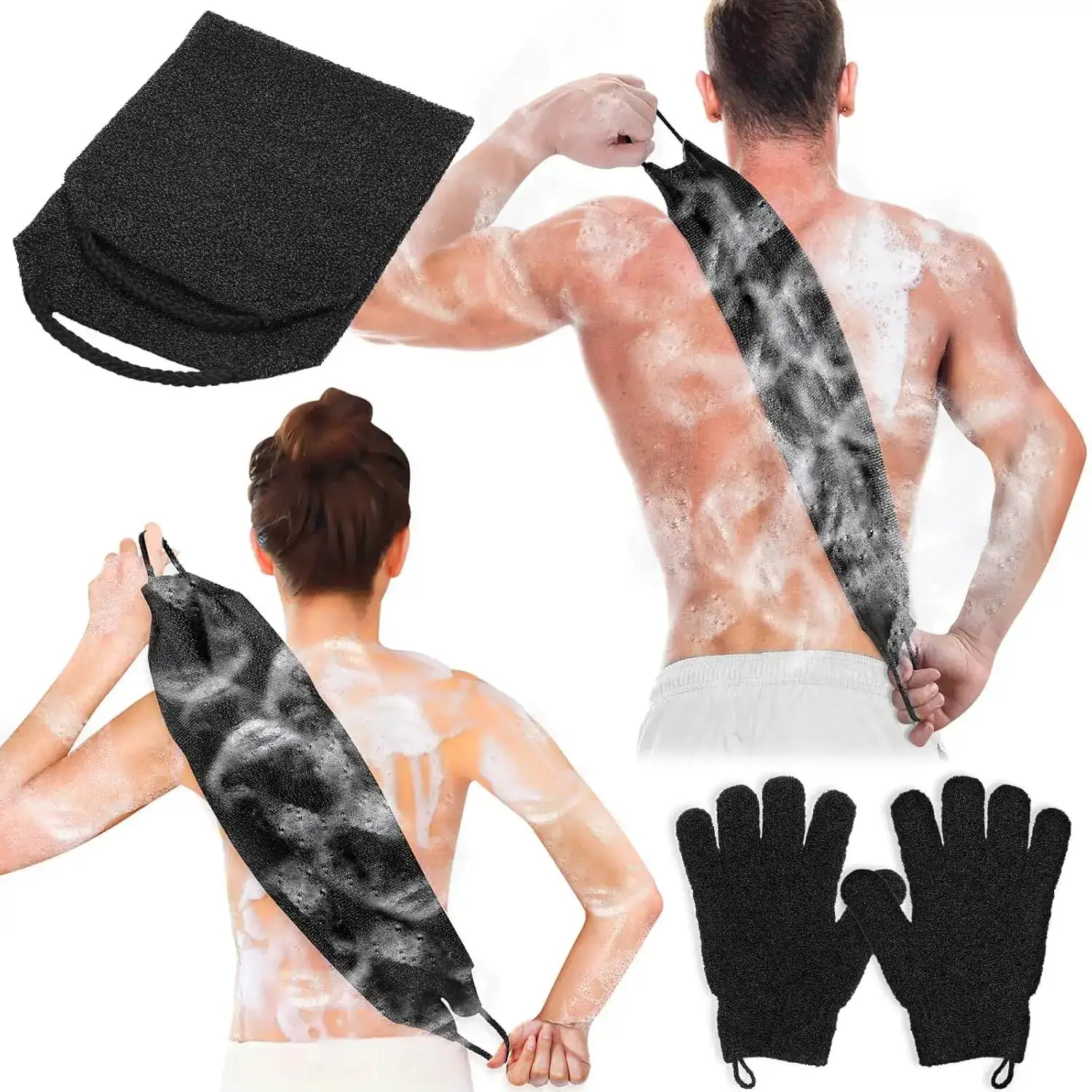 S&R PLKOP Exfoliating Body Scrubber & Gloves Set – Deep-Exfoliation Shower Gloves for Body, Face & Back