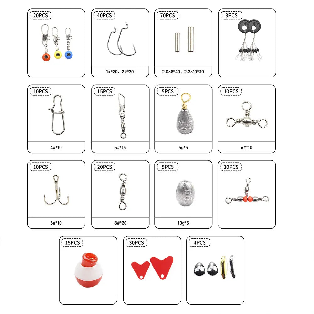 “267PCS Fishing Accessories Kit – Complete Set with Hooks, Baits, Sinkers & Storage Box for Outdoor Fishing”